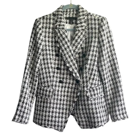WHBM Houndstooth Tweed Suiting Blazer Fashion Lining Jacket Black White Size 10 - Picture 13 of 13